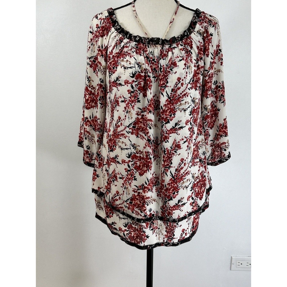 WHBM White House Black Market Top L Layered Floral Popover Boho